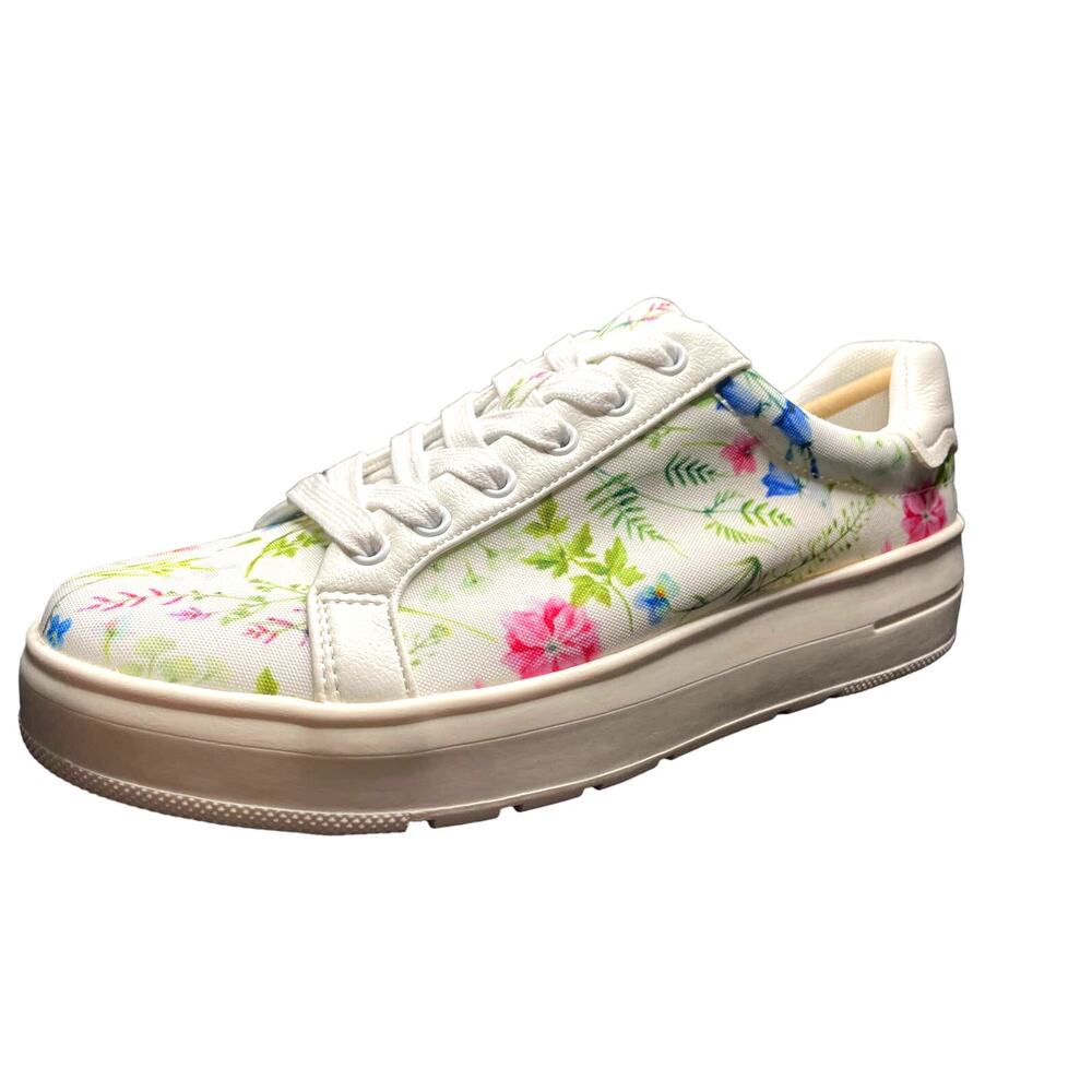 BARETRAPS SIZE 8M FLORAL WHITE SNEAKERS.  REBOUND TECHNOLOGY